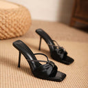 2025 New Summer High Heels Fairy Style Stiletto Heel Square Toe Bow Open Toe Rhinestone High Heel Sandals