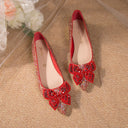 Crystal High Heels Women's Thick Heel French Style Elegant Bow plus size Rhinestone Sequin Single-layer Shoes Bridesmaid Shoes Xiuhe Wedding Shoes