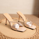 2025 New Summer High Heels Fairy Style Stiletto Heel Square Toe Bow Open Toe Rhinestone High Heel Sandals