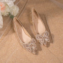 Crystal High Heels Women's Thick Heel French Style Elegant Bow plus size Rhinestone Sequin Single-layer Shoes Bridesmaid Shoes Xiuhe Wedding Shoes