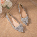 Crystal High Heels Women's Thick Heel French Style Elegant Bow plus size Rhinestone Sequin Single-layer Shoes Bridesmaid Shoes Xiuhe Wedding Shoes
