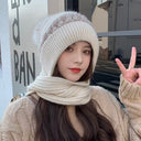 Winter Hat for Women, Scarf, Earmuffs, Fashionable Snow and Wind Scarf Integrated Hat, Knitted Wool Hat, Warm Ear Protection Hat