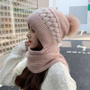 Winter Hat for Women, Scarf, Earmuffs, Fashionable Snow and Wind Scarf Integrated Hat, Knitted Wool Hat, Warm Ear Protection Hat