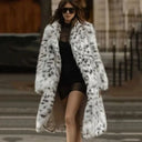 Women's Leopard Print Faux Fur Coat Ladies Streetwear Trend Winter Warm Long Jackets Overcoat Outerwear