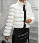 2025 Autumn winter New European American Faux fur Coat Women's Short Stand collar Thick fur Coats Female Warm Parka Overcoat