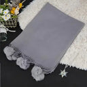 Women High Quality Plain Rabbit Fur Pom Pom Cashmere Shawl Scarf Winter Oversized Pashminas Poncho Hijab Blanket Cachecol