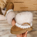 Korean Style Lace Furry Snow Boots Winter 2026 Sweet Bowknot Thick Bottom Plush Warm Short Booties Women Faux Fur Ankle Boots
