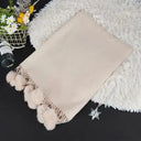Women High Quality Plain Rabbit Fur Pom Pom Cashmere Shawl Scarf Winter Oversized Pashminas Poncho Hijab Blanket Cachecol