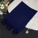 Women High Quality Plain Rabbit Fur Pom Pom Cashmere Shawl Scarf Winter Oversized Pashminas Poncho Hijab Blanket Cachecol