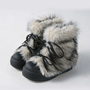 Retro Furry Ankle Boots for Women 2025 Winter New Fashionable Warm Thick Bottom Heightening Snow Boot Plush Lace-up Cotton Shoes
