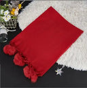 Women High Quality Plain Rabbit Fur Pom Pom Cashmere Shawl Scarf Winter Oversized Pashminas Poncho Hijab Blanket Cachecol