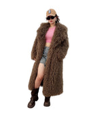 New Colorful Fahionable Faux Fur Mongolian Jacket Long Tailored Collar Plush Winter Coat for Women Elegant Loose Fit Outerwear