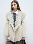 2025 Winter Real Fox Fur Coat Women Female Natural Fur Cashmere Wool Jacket Woolen Luxury Jacket Outwear