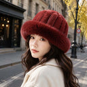 Vertical Texture Striped Fur Hat Fleece Lining Windproof Plush Trapper Hats Thermal Insulation Faux Fur Brim Puffy Bucket Cap