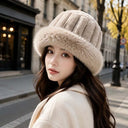 Vertical Texture Striped Fur Hat Fleece Lining Windproof Plush Trapper Hats Thermal Insulation Faux Fur Brim Puffy Bucket Cap
