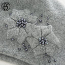 FS Winter Hats For Women Beanie Rabbit Fur 2023 Warm Knitted Hat Flower Double Layers Warm Beret Snow Caps Gorros Femme