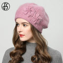 FS Winter Hats For Women Beanie Rabbit Fur 2023 Warm Knitted Hat Flower Double Layers Warm Beret Snow Caps Gorros Femme