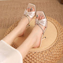 2025 New Summer High Heels Fairy Style Stiletto Heel Square Toe Bow Open Toe Rhinestone High Heel Sandals