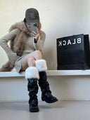 25 Autumn and Winter Sexy Style Round Toe Thick Heel Knight Boots Thick Sole Fleece-Lined Fashionable Warm Snow Boots for Women
