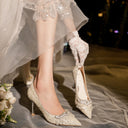 E888-152 High Heels Women's Stiletto Heels 2025 New Crystal Wedding Shoes Pointed Toe Rhinestone Shallow Mouth Flats Bridal Shoes