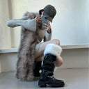 25 Autumn and Winter Sexy Style Round Toe Thick Heel Knight Boots Thick Sole Fleece-Lined Fashionable Warm Snow Boots for Women