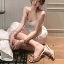European and American Style Runway High Heels 2026 Summer New Model Rhinestone Strap Thin Heel Sandals Bowknot Slippers for Women