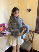Rich Girl's 25 Autumn/Winter New Collection Beaded Double-Sided Cashmere Coat with Fox Fur, Chanel-Style Woolen Fur Coat