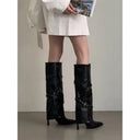Pointed Metal Belt Buckle Rivets Retro Western Cowboy Boots High Heels Knight Sexy Long Tube Boots Women's Boots