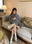 Rich Girl's 25 Autumn/Winter New Collection Beaded Double-Sided Cashmere Coat with Fox Fur, Chanel-Style Woolen Fur Coat