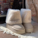 35-43 Fat Large Size Women's Shoes Icelandic Snow Boots Imitation Mink Fur Stitching Fleece-Lined Warm Thick-Soled Cotton Boots