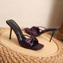 2025 New Summer High Heels Fairy Style Stiletto Heel Square Toe Bow Open Toe Rhinestone High Heel Sandals