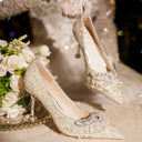 E888-152 High Heels Women's Stiletto Heels 2025 New Crystal Wedding Shoes Pointed Toe Rhinestone Shallow Mouth Flats Bridal Shoes
