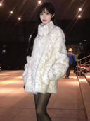 Stand Collar Faux Lamb Fur Coat for Women, New Autumn and Winter Thick Warm Fur Coat Top Trendy