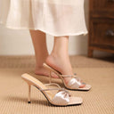 2025 New Summer High Heels Fairy Style Stiletto Heel Square Toe Bow Open Toe Rhinestone High Heel Sandals