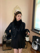 Rich Girl's 25 Autumn/Winter New Collection Beaded Double-Sided Cashmere Coat with Fox Fur, Chanel-Style Woolen Fur Coat
