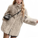 Stand Collar Faux Lamb Fur Coat for Women, New Autumn and Winter Thick Warm Fur Coat Top Trendy