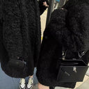 Imitation Sheep Curly Fur Coat Women's Long Black Curly Warm Coat with Collar