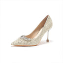 E888-152 High Heels Women's Stiletto Heels 2025 New Crystal Wedding Shoes Pointed Toe Rhinestone Shallow Mouth Flats Bridal Shoes