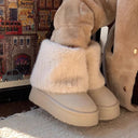 35-43 Fat Large Size Women's Shoes Icelandic Snow Boots Imitation Mink Fur Stitching Fleece-Lined Warm Thick-Soled Cotton Boots