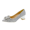 Crystal High Heels Women's Thick Heel French Style Elegant Bow plus size Rhinestone Sequin Single-layer Shoes Bridesmaid Shoes Xiuhe Wedding Shoes