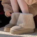 35-43 Fat Large Size Women's Shoes Icelandic Snow Boots Imitation Mink Fur Stitching Fleece-Lined Warm Thick-Soled Cotton Boots