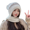 Winter Hat for Women, Scarf, Earmuffs, Fashionable Snow and Wind Scarf Integrated Hat, Knitted Wool Hat, Warm Ear Protection Hat