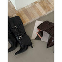 Pointed Metal Belt Buckle Rivets Retro Western Cowboy Boots High Heels Knight Sexy Long Tube Boots Women's Boots