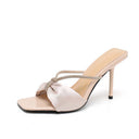 2025 New Summer High Heels Fairy Style Stiletto Heel Square Toe Bow Open Toe Rhinestone High Heel Sandals