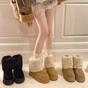 Mid-Calf Snow Boots for Women in Winter, Fleece-Lined and Thickeneded 2025 New Style, Fashionable Fur Cotton Boots, Thick-Soled Comfortable Cotton Shoes