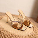 2025 New Summer High Heels Fairy Style Stiletto Heel Square Toe Bow Open Toe Rhinestone High Heel Sandals