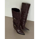 Pointed Metal Belt Buckle Rivets Retro Western Cowboy Boots High Heels Knight Sexy Long Tube Boots Women's Boots