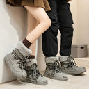 Unisex Winter Boots Faux Fur Cuff Lace Up Warm Plush Snow Boots Round Toe Thick Sole Khaki Grey Short Boots Comfortable Shoes