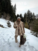 Women Chic Vibes Stylish Faux Fur Coat in White Stripes Fashion Iconic Plush Outwear Outfit Inspiration for Cozy Nights Out