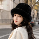Vertical Texture Striped Fur Hat Fleece Lining Windproof Plush Trapper Hats Thermal Insulation Faux Fur Brim Puffy Bucket Cap